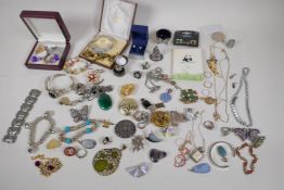 A box of good quality costume jewellery including silver