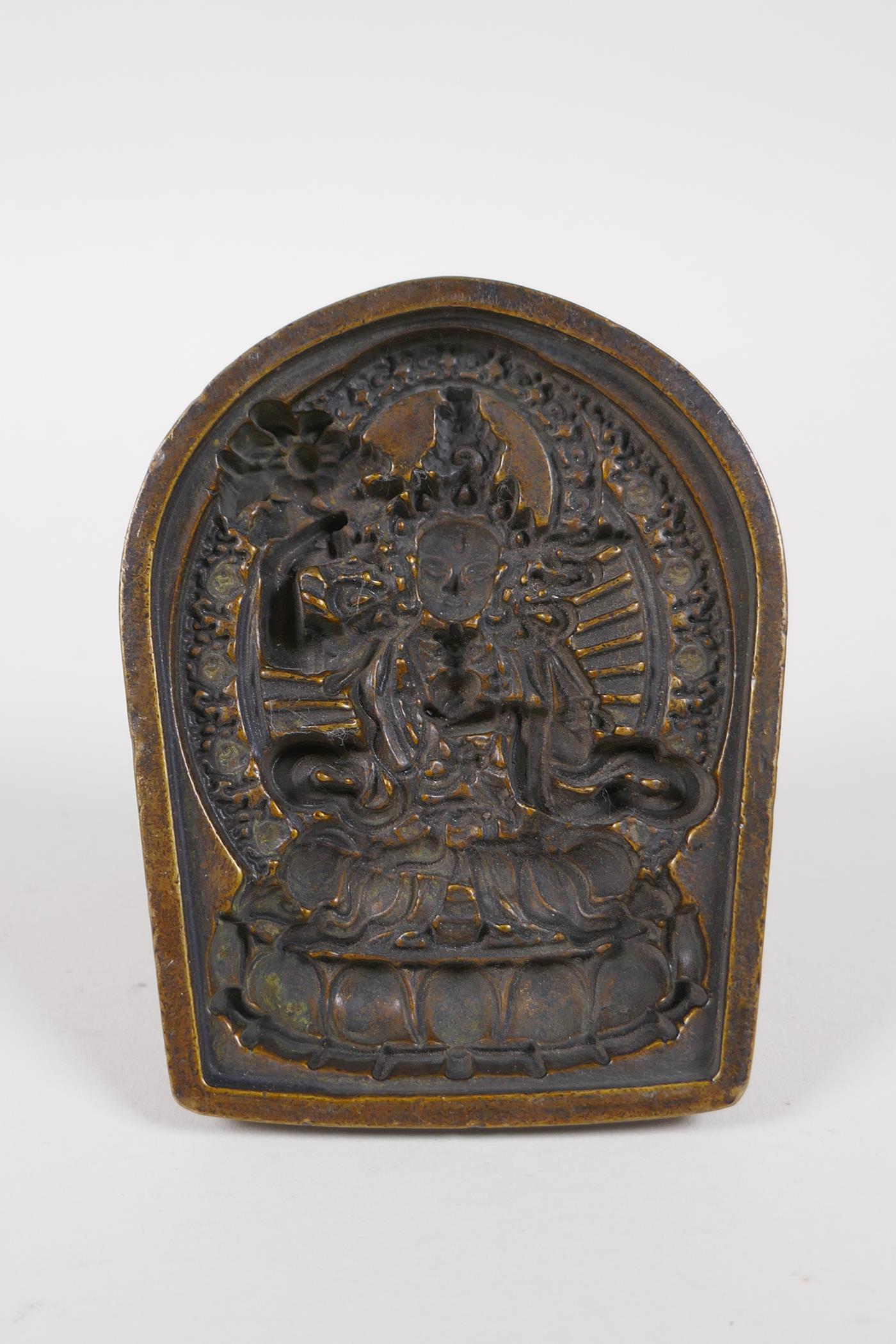 A Tibetan cast bronze Tsa Tsa mold of Buddha, 10 x 8cms - Image 2 of 4