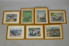 Michael Turner, five lithoprints of vintage race cars, and two other similar by Roy Nockolds,