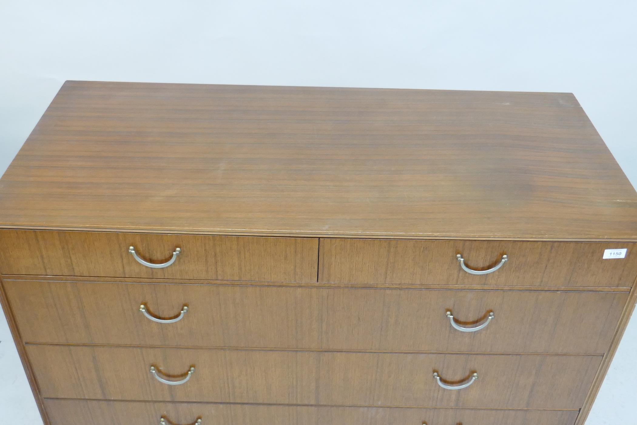 A 1970s Meredew teak chest of drawers, two short over three long, 122 x 55cms, 93cm high - Image 2 of 4