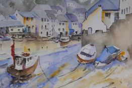 M. Reece, 01, harbour scene, watercolour, 53cm x 35cm