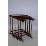 A C19th mahogany quartet of occasional tables on delicate turned supports, largest 71cm high, 56cm