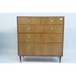 A 1970s Meredew teak chest of drawers, two short over three long, 102 x 46cms, 108cm high