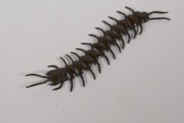 A Japanese bronze jizai style centipede, with an articulated body, 15cm long