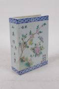 A C19th/early C20th Chinese famille rose porcelain flower brick decorated with birds and flowers, 11