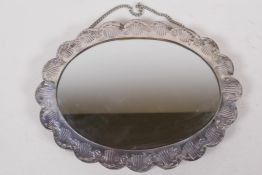 A Turkish silver framed marriage mirror (900 mark), 21cm x 11cm