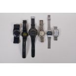 Six assorted gentleman's wrist watches including Emporio Armani, Seiko, Swatch 'Pop' etc