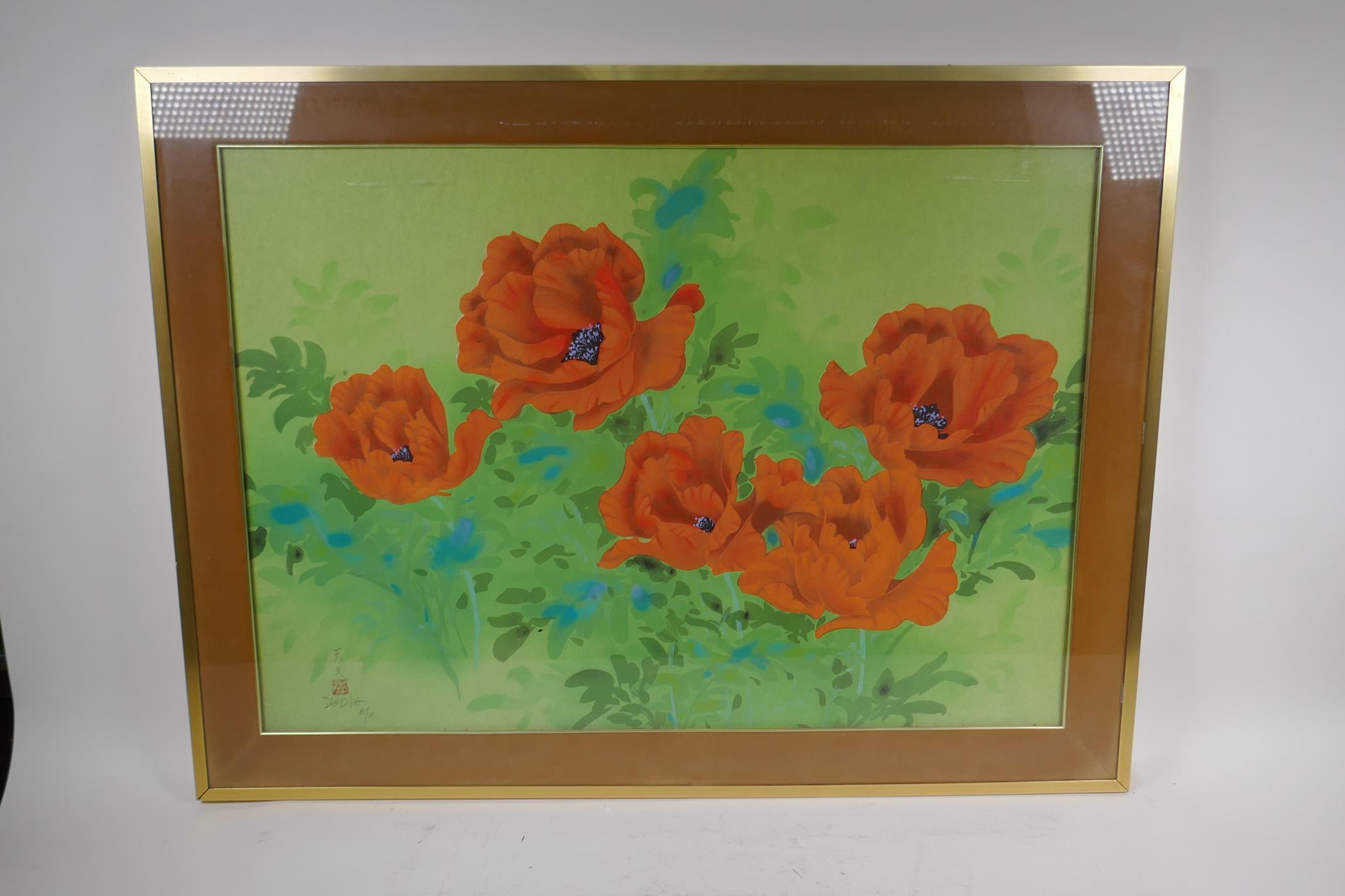 David Lee, Poppies, artist's proof screen print, signed in pencil and stamped with a seal, 73cm x - Image 2 of 3