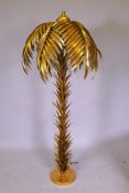 A gilded metal floor lamp in the form of a palm tree, 160cm high