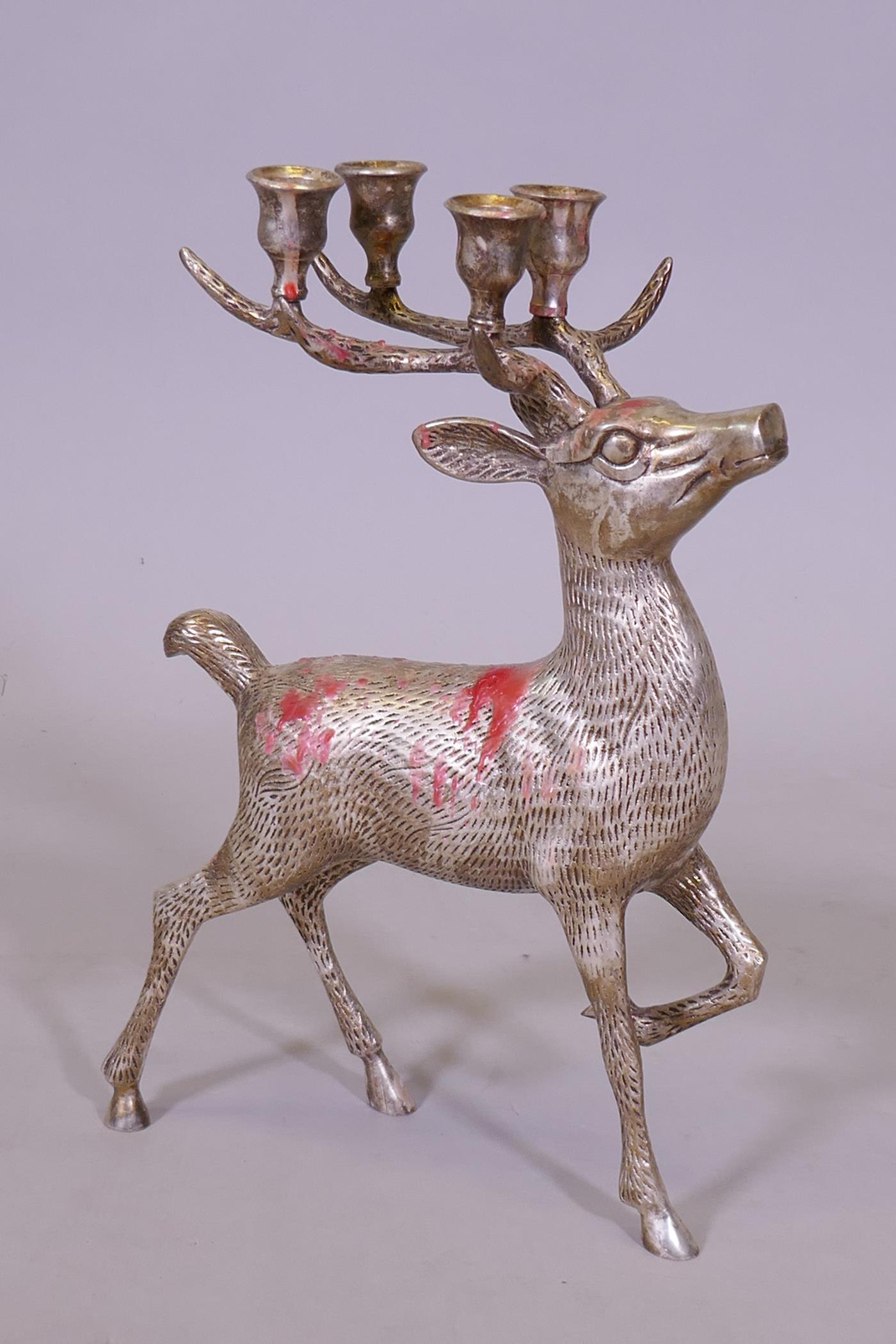 A silver plated four branch candelabum in the form of a stag, 36cm high - Image 3 of 3