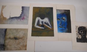 Jorn Haut, five mixed media artworks, three head studies and two officers, largest 37cm x 24cm