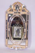 A Venetian style gilt sectional wall mirror with bevelled glass and engraved decoration, AF lack one