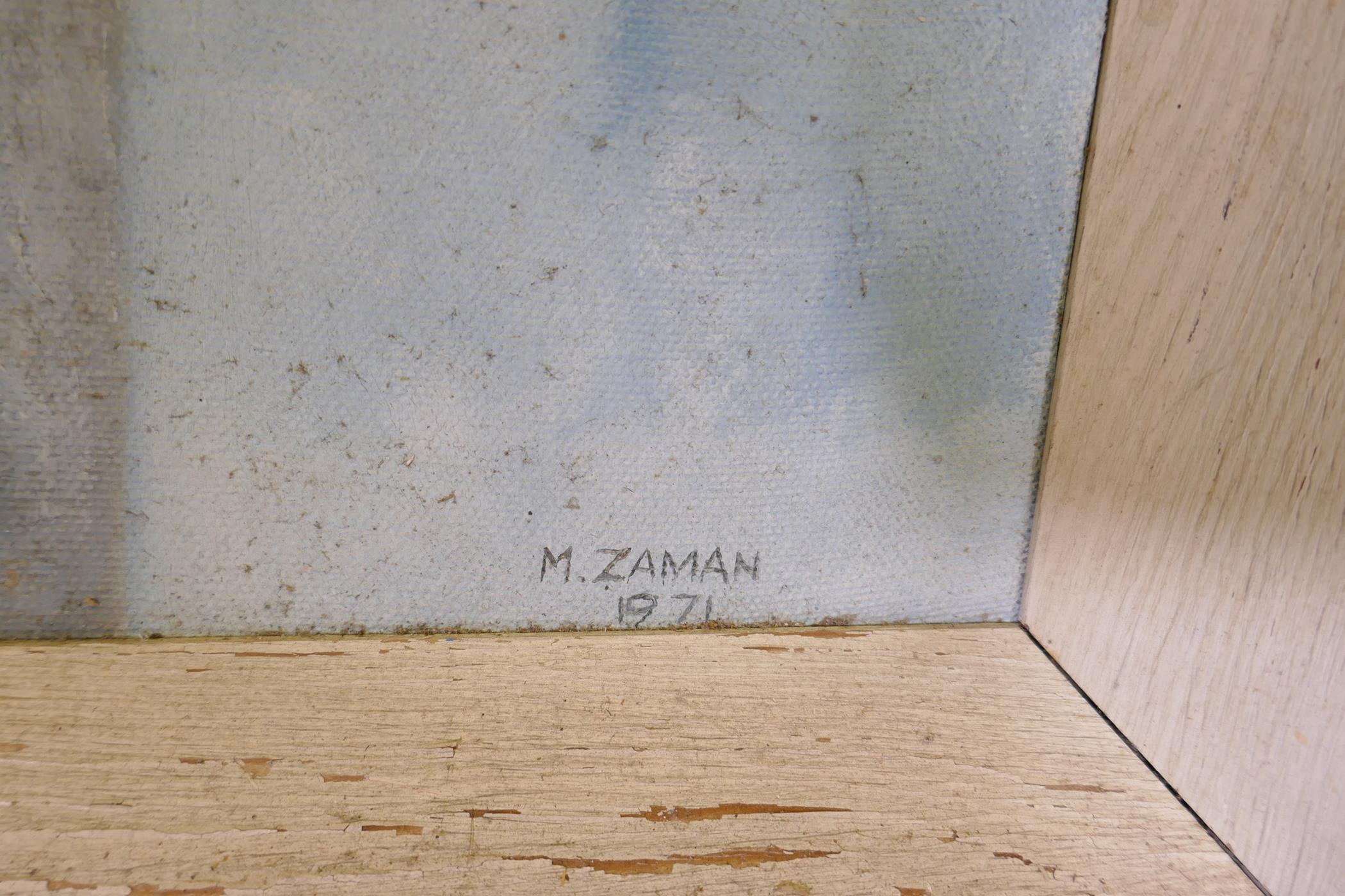 M. Zaman, study of an eastern woman, signed and dated 1971, oil on board, 34cm x 39cm - Image 3 of 5