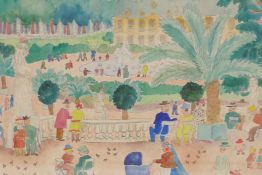 Beatrice Appia, 1899-1998, figures in a park, Luxembourg, signed watercolour, 30cm x 22cm