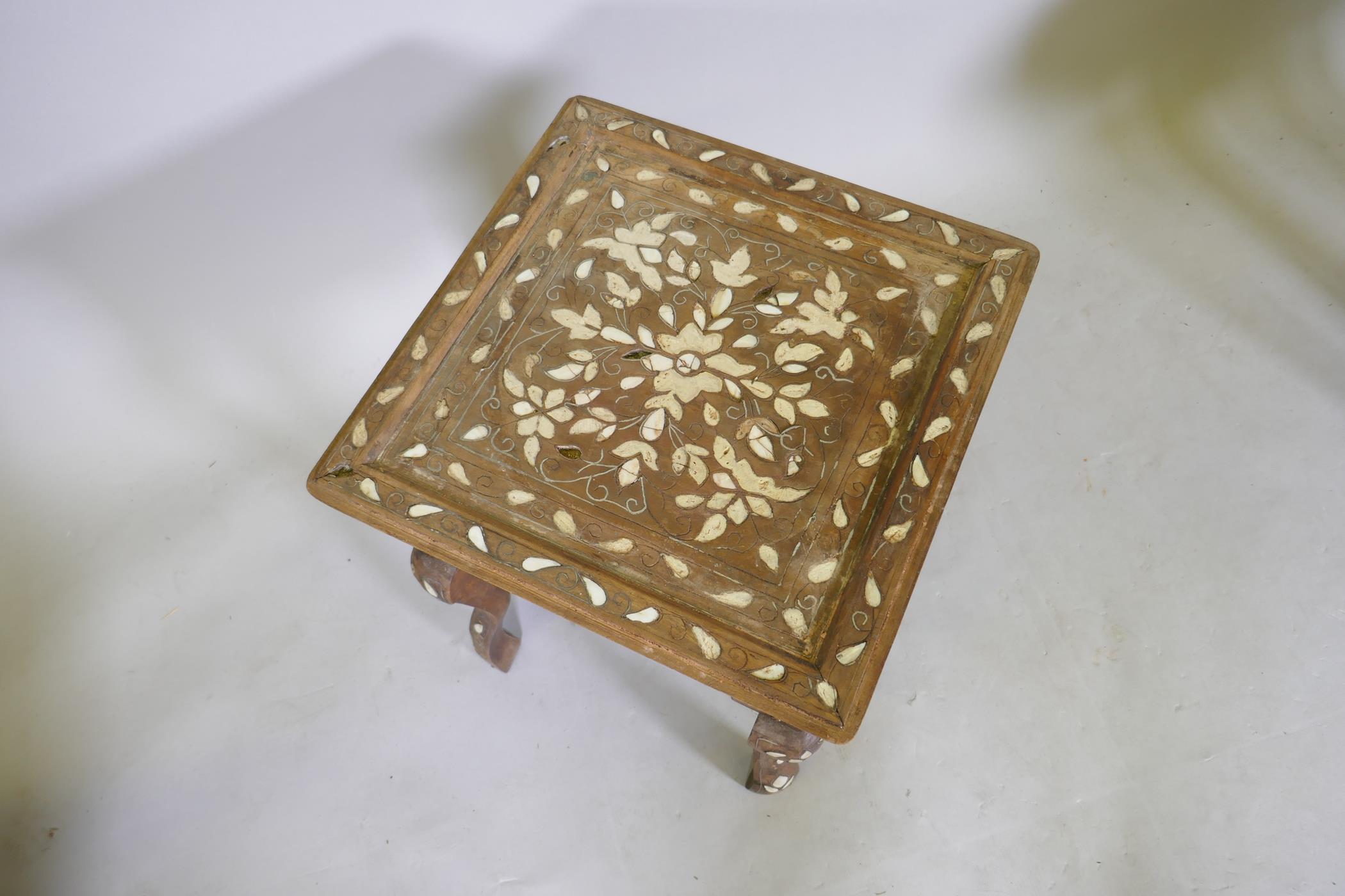 An Ottoman inlaid hardwood occasional table with losses and missing drawer, 40 x 40cms, 44cm high - Image 2 of 2