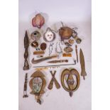 A collection of African and Asian ethnographic items including a Yoruba wall mask, two primitive