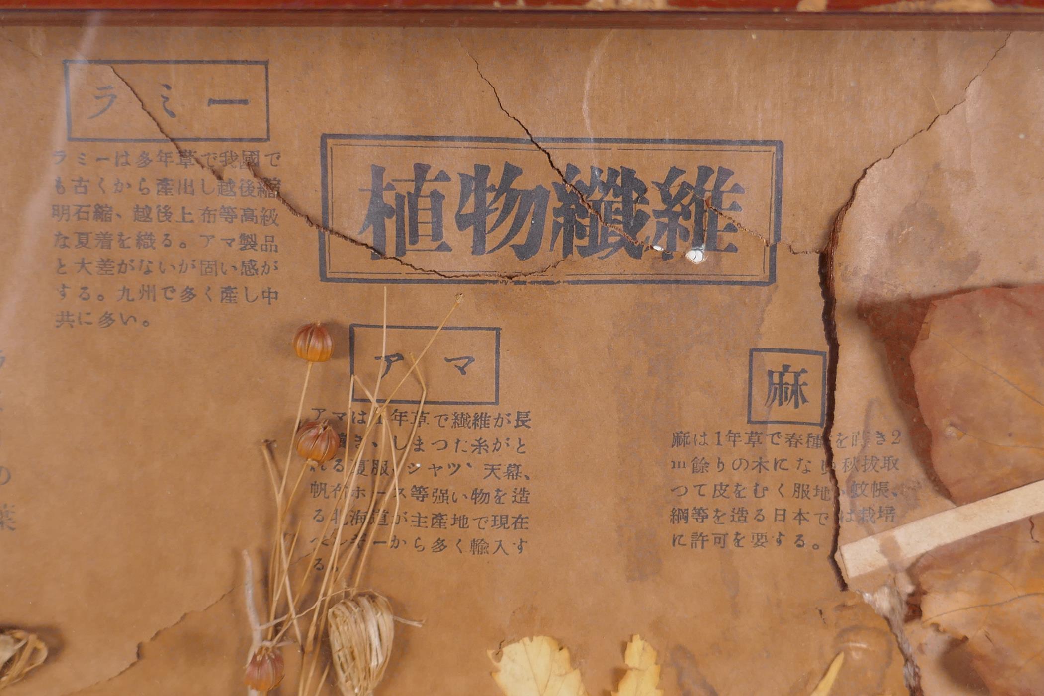 A Japanese mixed media museum display / artwork, depicting plant fibre making processes, housed in a - Image 4 of 5