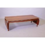 A Frances & Daverkossen Danish teak coffee table, with drop ends labelled to base, c.1950,