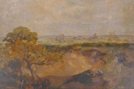 Landscape scene detailed verso Dedham Vale, oil on oak panel, 27.5cm x 19cm