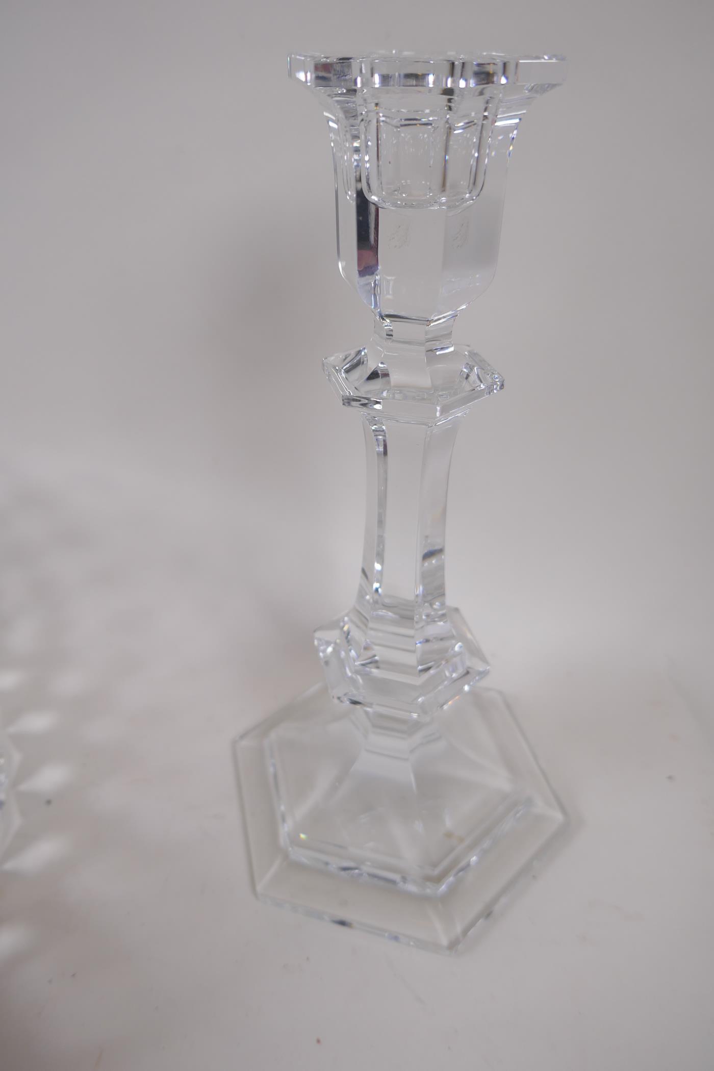 A French Baccarat glass candlestick, 20cm high, a cylindrical crystal bowl, a crystal punch bowl and - Image 3 of 3