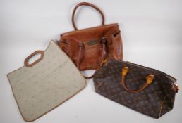 A Mulberry leather handbag, clasp AF, and two other designer style handbags, Mulberry bag 36cm wide