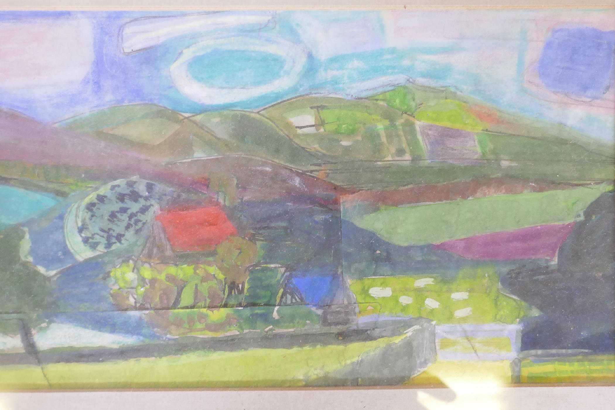 Landscape, mixed media, on paper, unsigned, mid C20th, 50cm x 16cm - Image 4 of 4