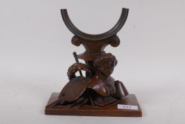 A C19th carved wood clock/barometer holder, 20cm high