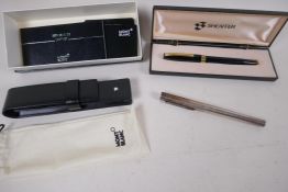 A sterling silver cased Shaeffer fountain pen, a boxed American Schaeffer fountain pen, and a Mont