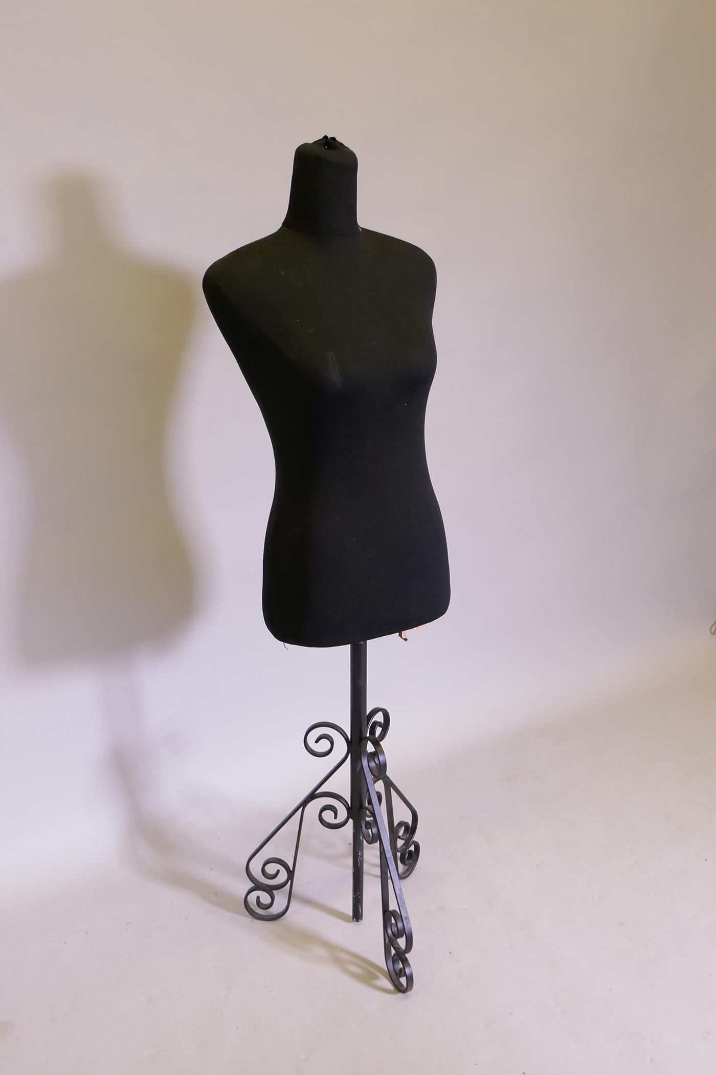 A tailor's dummy on an adjustable wrought metal base, 128cm high - Image 2 of 2