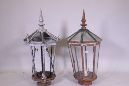 A pair of metal lanterns, AF, 50cm diameter, 100cm high