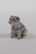 A miniature sterling silver figure of a dog, 2.5cm