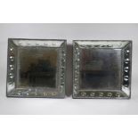 A pair of antique square form Sorcerer's mirrors, 40cm x 40cm