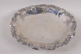 A C19th French silver footed dish with chased and engraved floral decoration by Edmund Tetard,