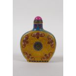 A Chinese cloisonne snuff bottle with bat and auspicious symbol decorated, seal marks to base, 8