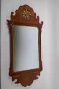 A C19th mahogany fretwork wall mirror with gilt Ho Ho bird decoration, AF minor loss, 80cm x 42cm