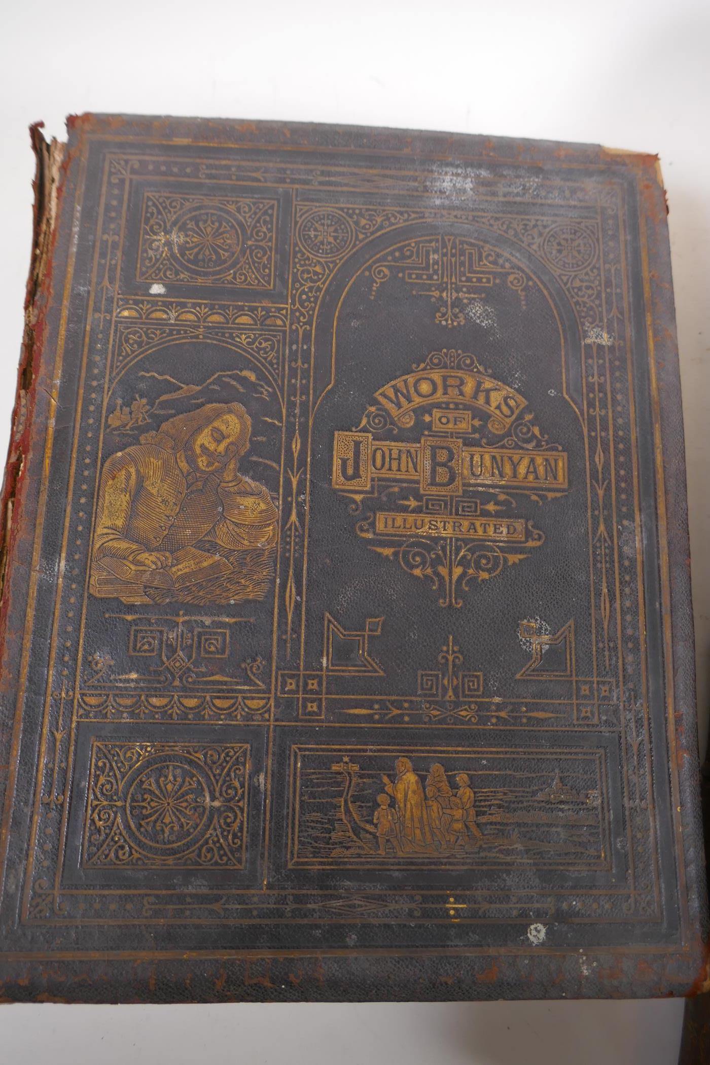 A mid C19th volume, The Works of John Bunyan, with full colour illustrations, leather bound with - Image 2 of 5