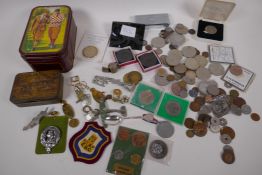 A quantity of coins and collectable items to include a vintage Gillette safety razor, Scottish