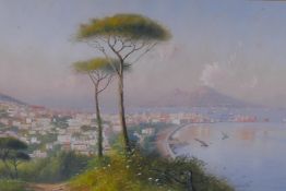 G. Ballista, view of the Bay of Naples with Mt. Vesuvius, C19th/early C20th, gouache, 52cm x 34cm