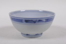 A Chinese blue and white porcelain tea bowl, 10cm diameter