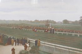 A large hand coloured photograph of the autumn race meeting at Nottingham October 2nd 1933,