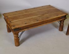 An Indian metal studded and strapped hardwood coffee table, 110cm x 60cm x 40cm