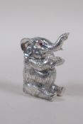 A silver plated vesta case in the form of an elephant, 5cm long