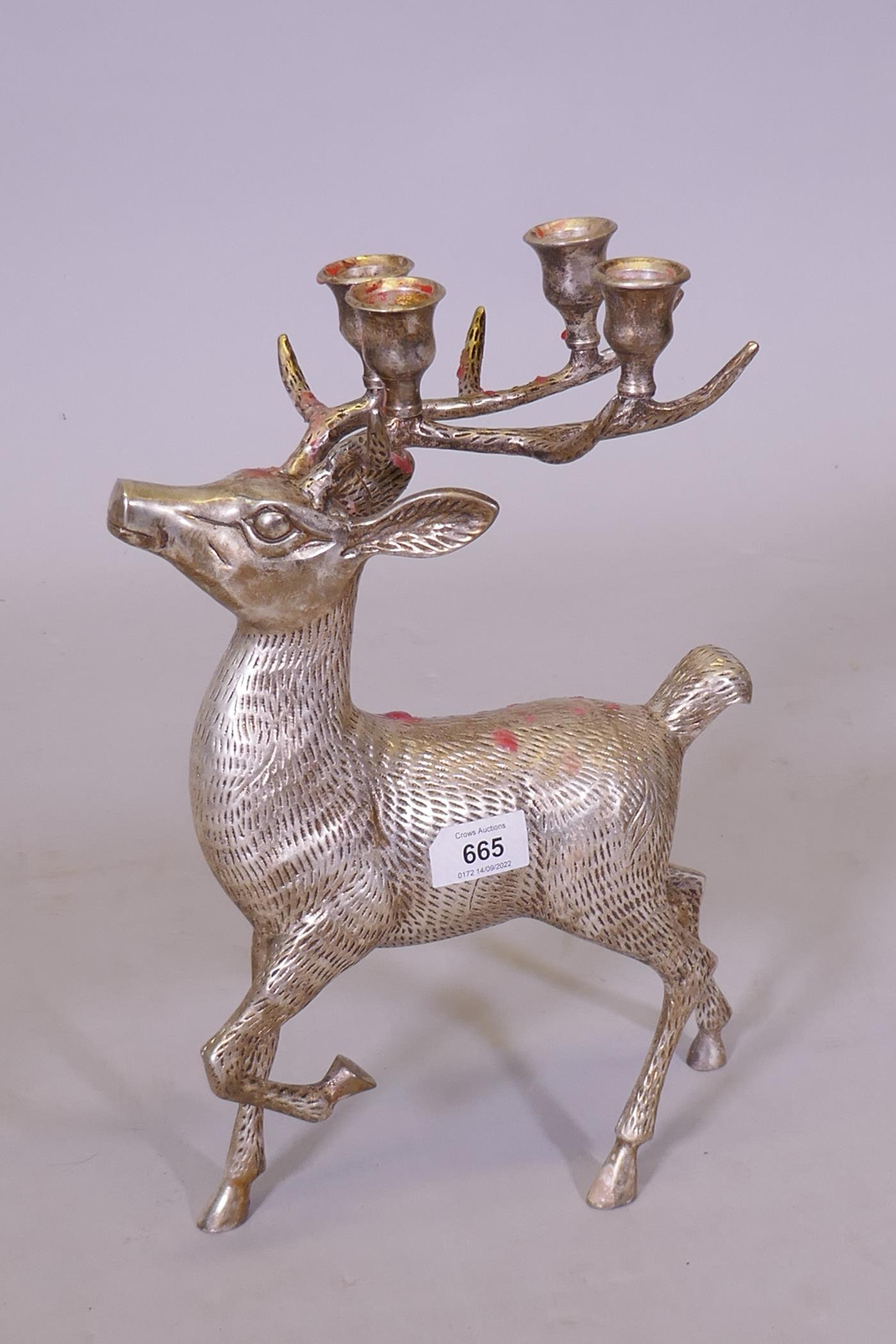 A silver plated four branch candelabum in the form of a stag, 36cm high - Image 2 of 3