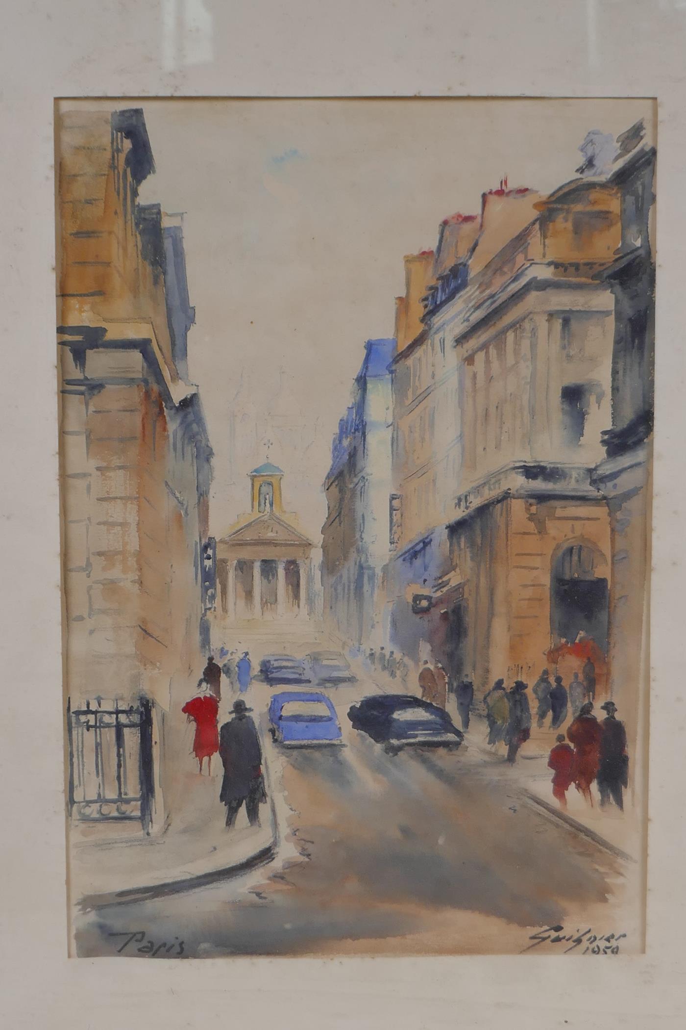 Fernand Guignier, Paris, watercolour, signed and dated 1959, 23cm x 34cm - Image 2 of 5
