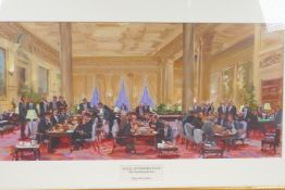 Mao Wen Biao, (Chinese b.1952), the smoking room at the Royal Automobile Club, gouache, 60cm x 28cm
