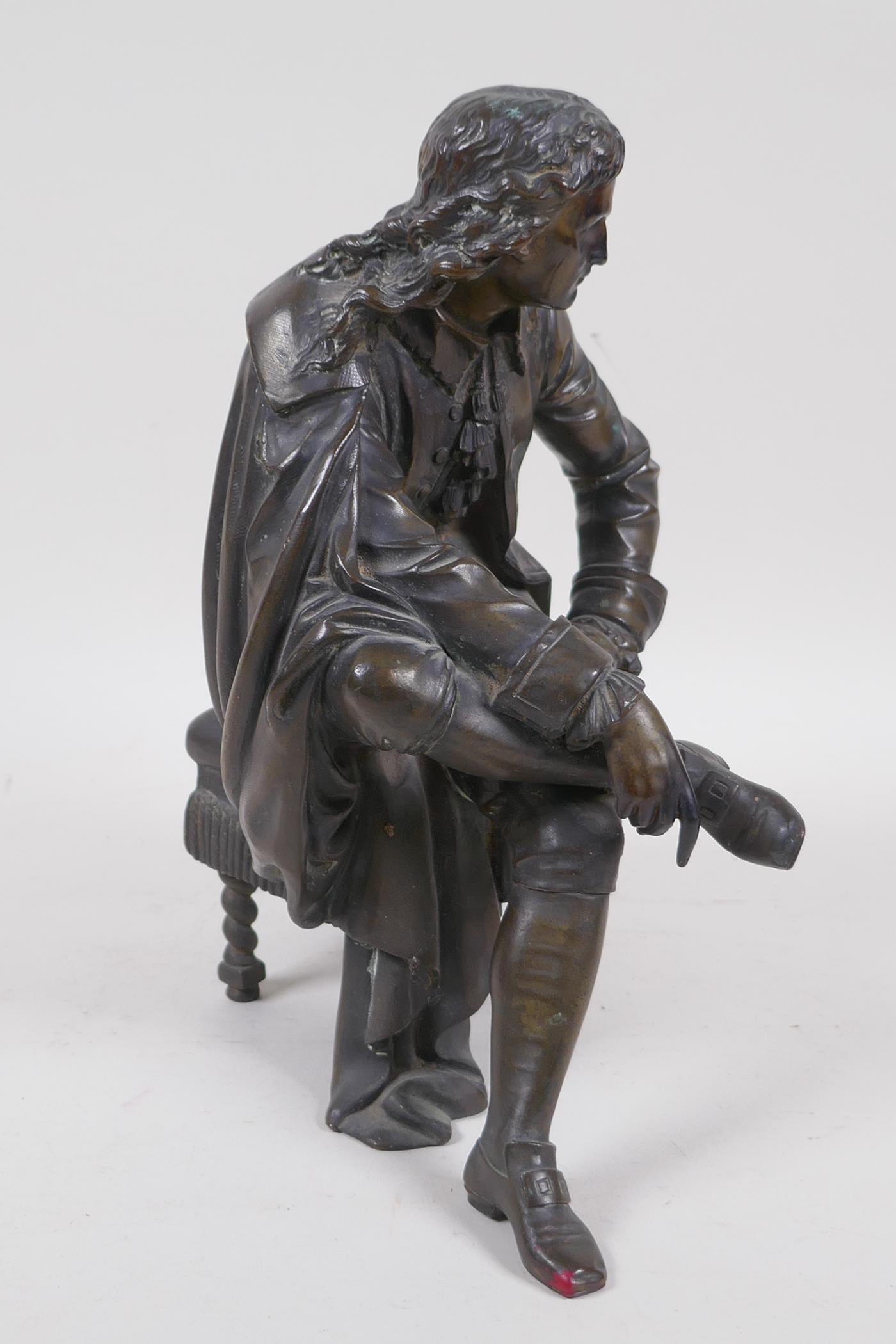 A bronze figure of a seated man in C17th dress, signed Boret?, 24cm high - Image 3 of 6