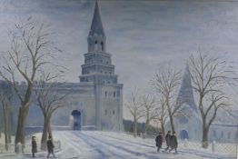 Mary Ramsay, 1974, Winter in Moscow, oil on board, 90cm x 61cm