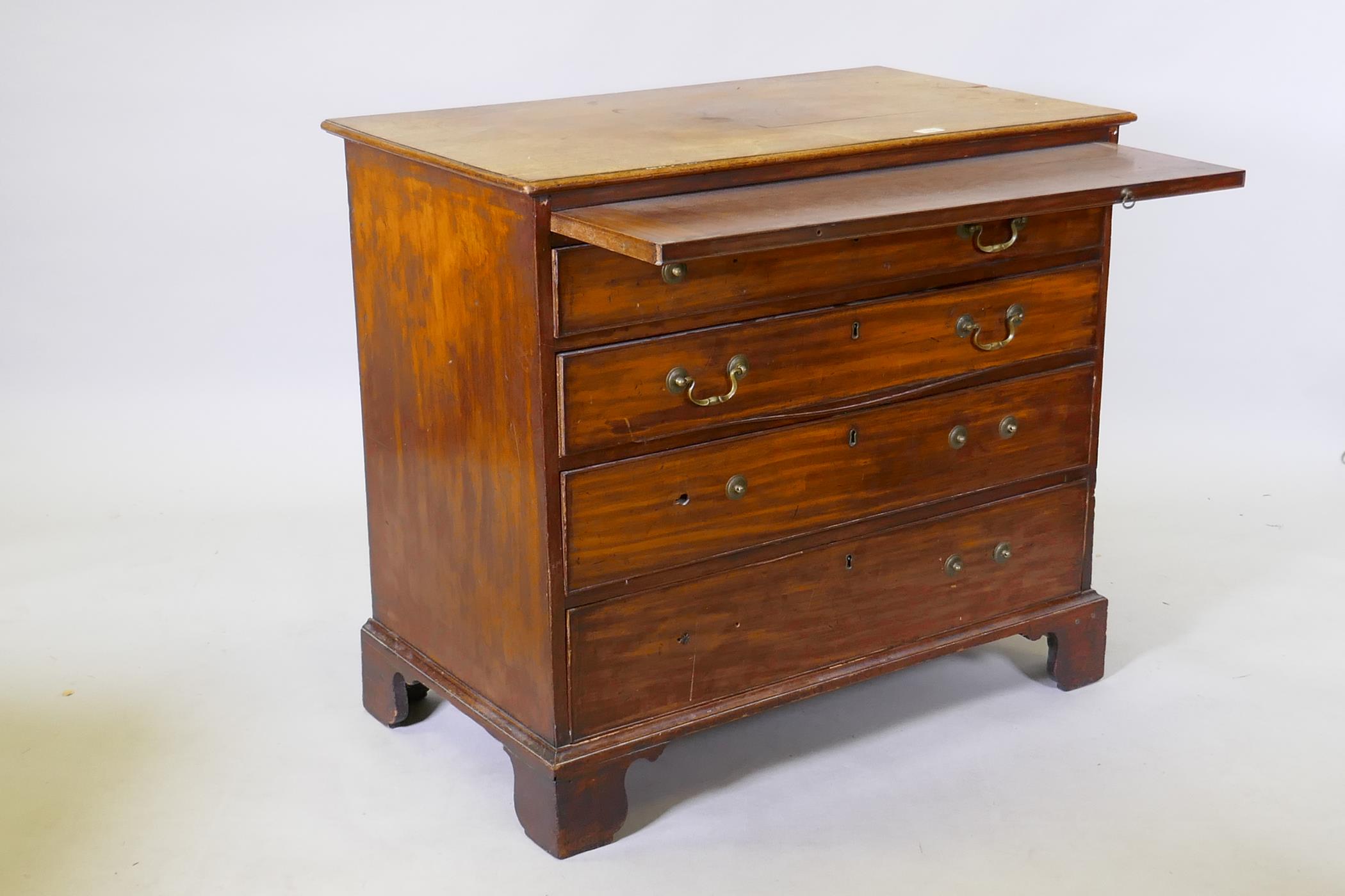 A Georgian mahogany chest, with brushing slide over four graduated cock beaded drawers, solid top, - Image 3 of 4