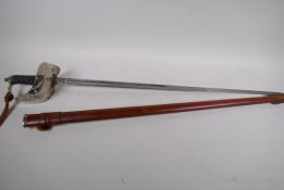 A George V officers dress sword in leather scabbard, 102cm long