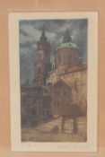 Heinrich Jakesil?, continental street scene with a church, limited edition engraving, 9/10, pencil
